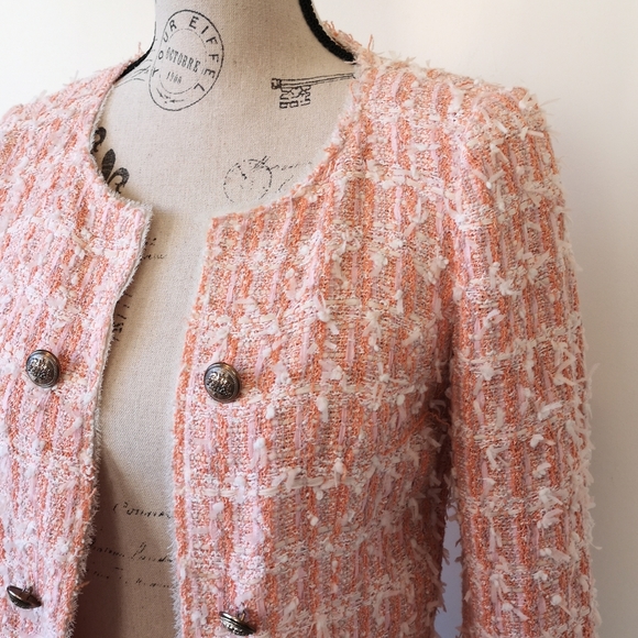 Zara pink tweed "Chanel" style open front Blazer - Picture 6 of 9